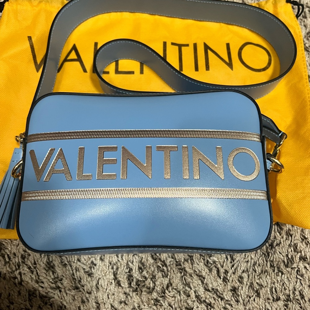 Valentino Blue and Gold Accent Pouch